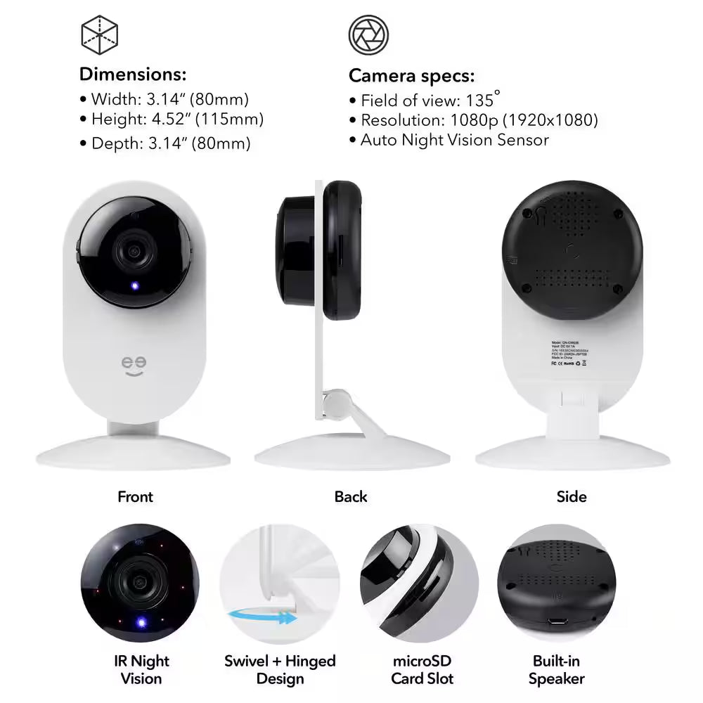 Glimpse 1080P HD Smart Camera - Indoor Home Security Camera - No Hub Required - Motion Detection Camera (2-Pack)