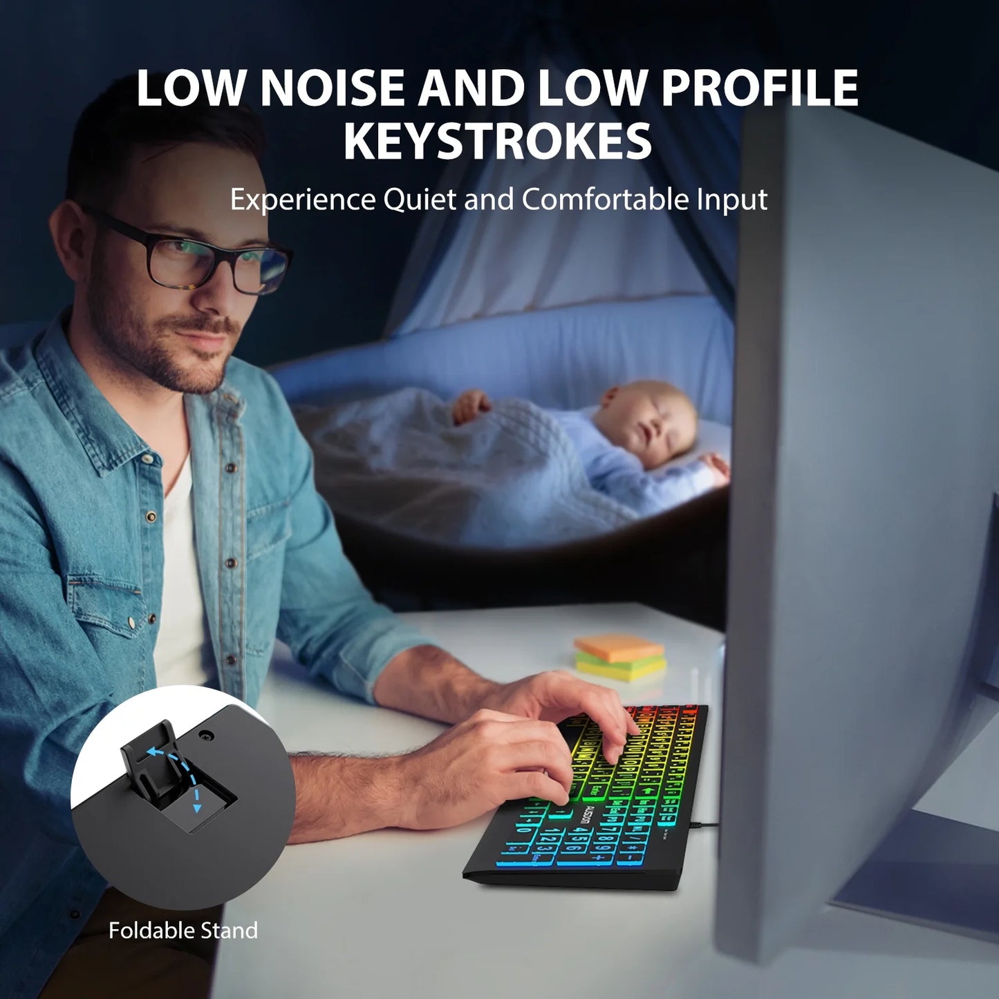 Large Print Backlit Computer Keyboard,Quiet Wired USB Full Size Keyboard,Oversize Letters Keys Easy to See and Type,Black