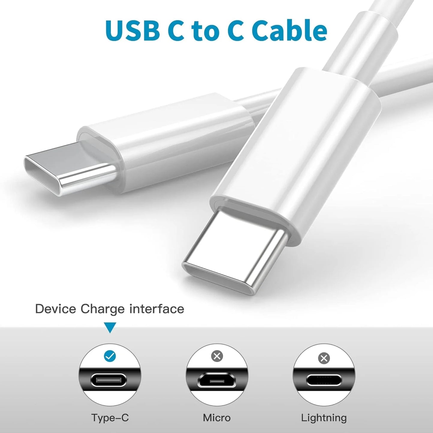 OEM USB-C to USB-C Fast Charger Cable Compatible with Iphone 16 / 16E / 16 Pro / 16 Pro Max / 16 Plus, Iphone 15 All Models / Galaxy S25 S24 S23 S22 S21 S20 Ultra and plus Models, 3Ft Universal White