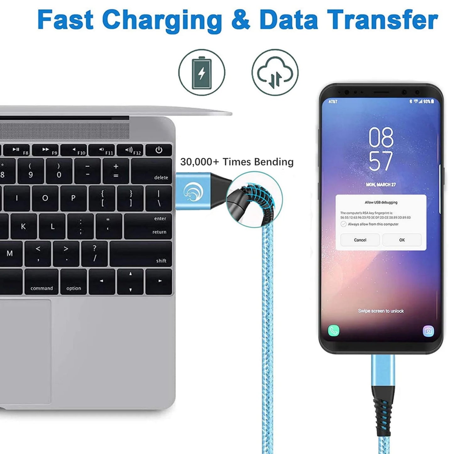 Micro USB Cable, 3Pack 10FT Android Charger Cable Long Braided Fast Charging Cable Compatible with Samsung Galaxy S7 S6 S5