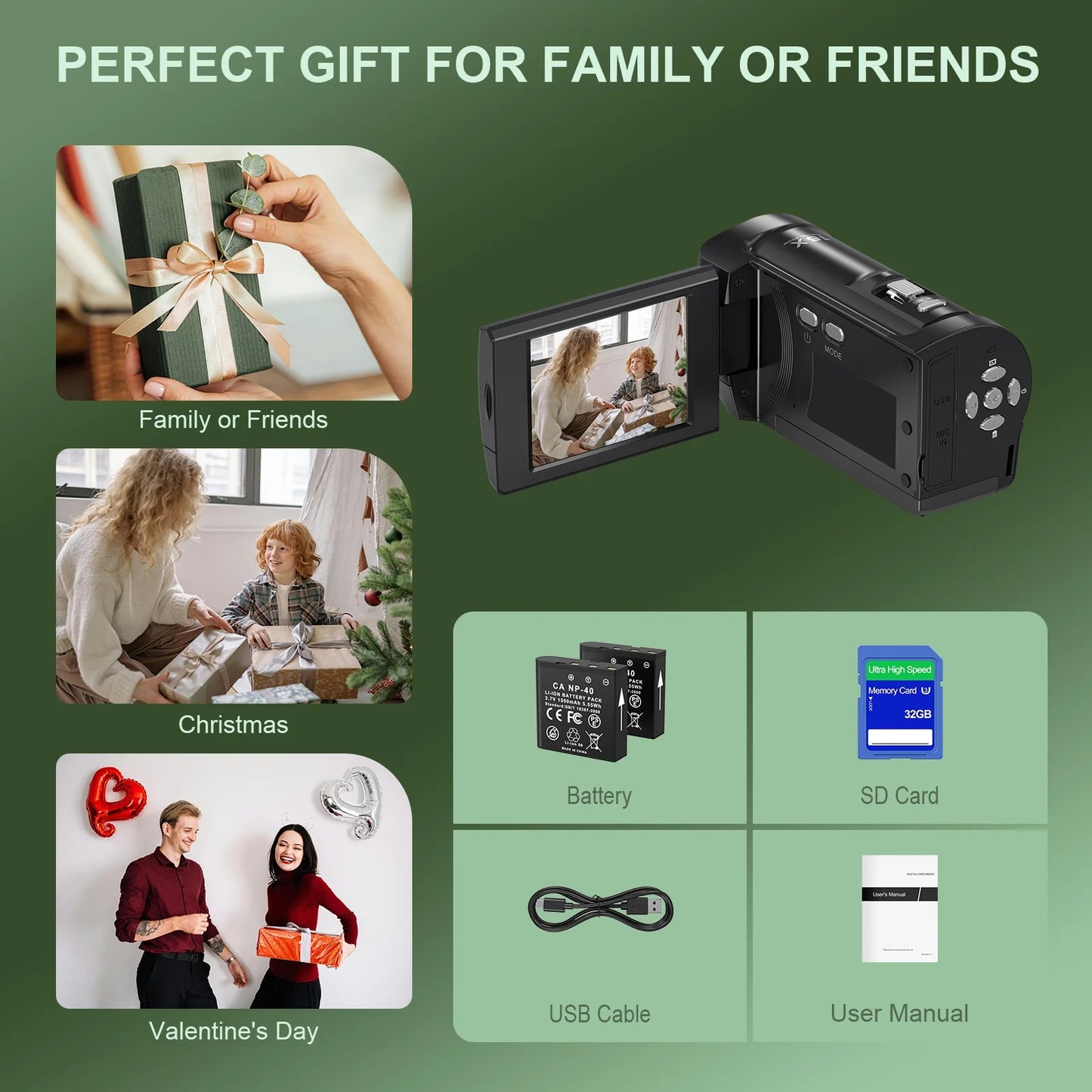 Video Camera Camcorder 2.7K 50MP 16X Zoom Vlogging Camera for Youtube