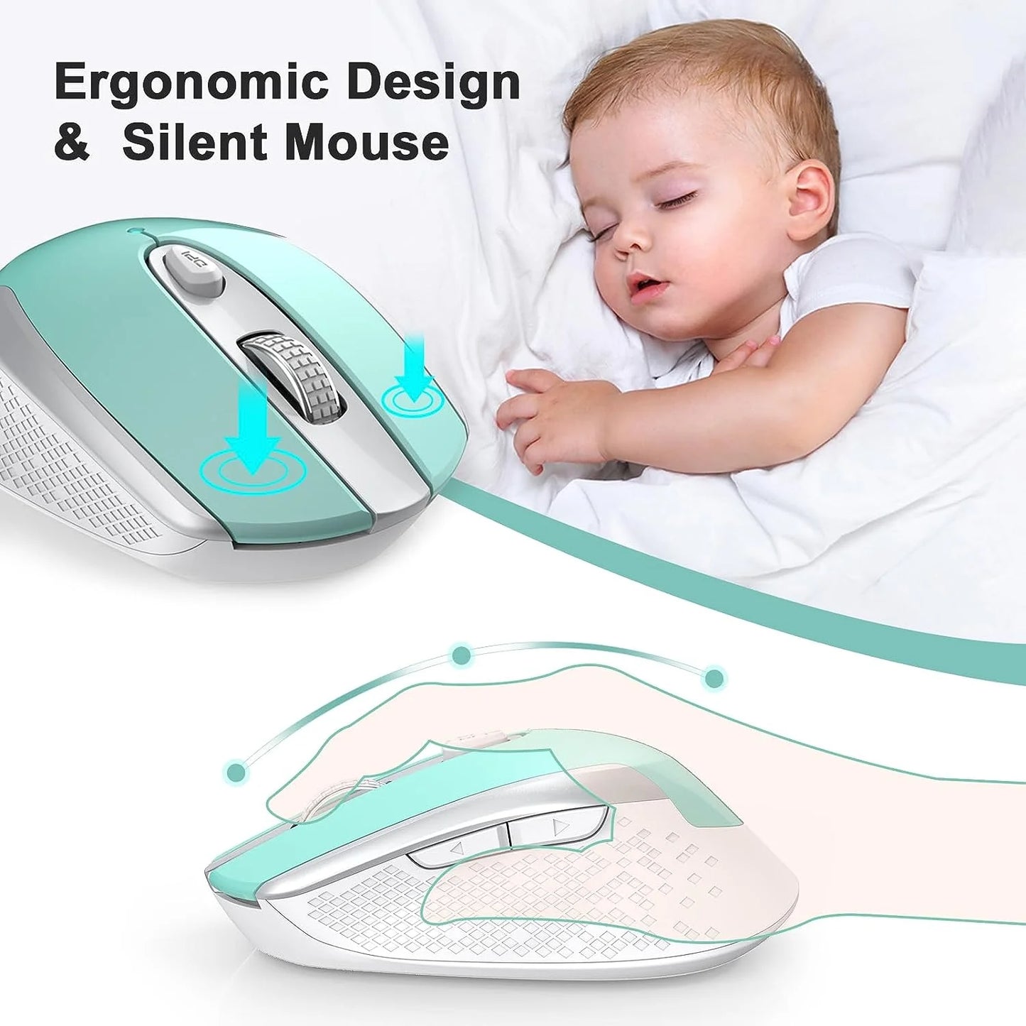 Computer Mouse Wireless, 2.4G Ergonomic Optical Mouse, Computer Mouse for Laptop, PC, Computer, Chromebook, Notebook, Auto-Sleep Mode, USB Receiver, 6 Buttons, 3 Adjustment DPI, Blue