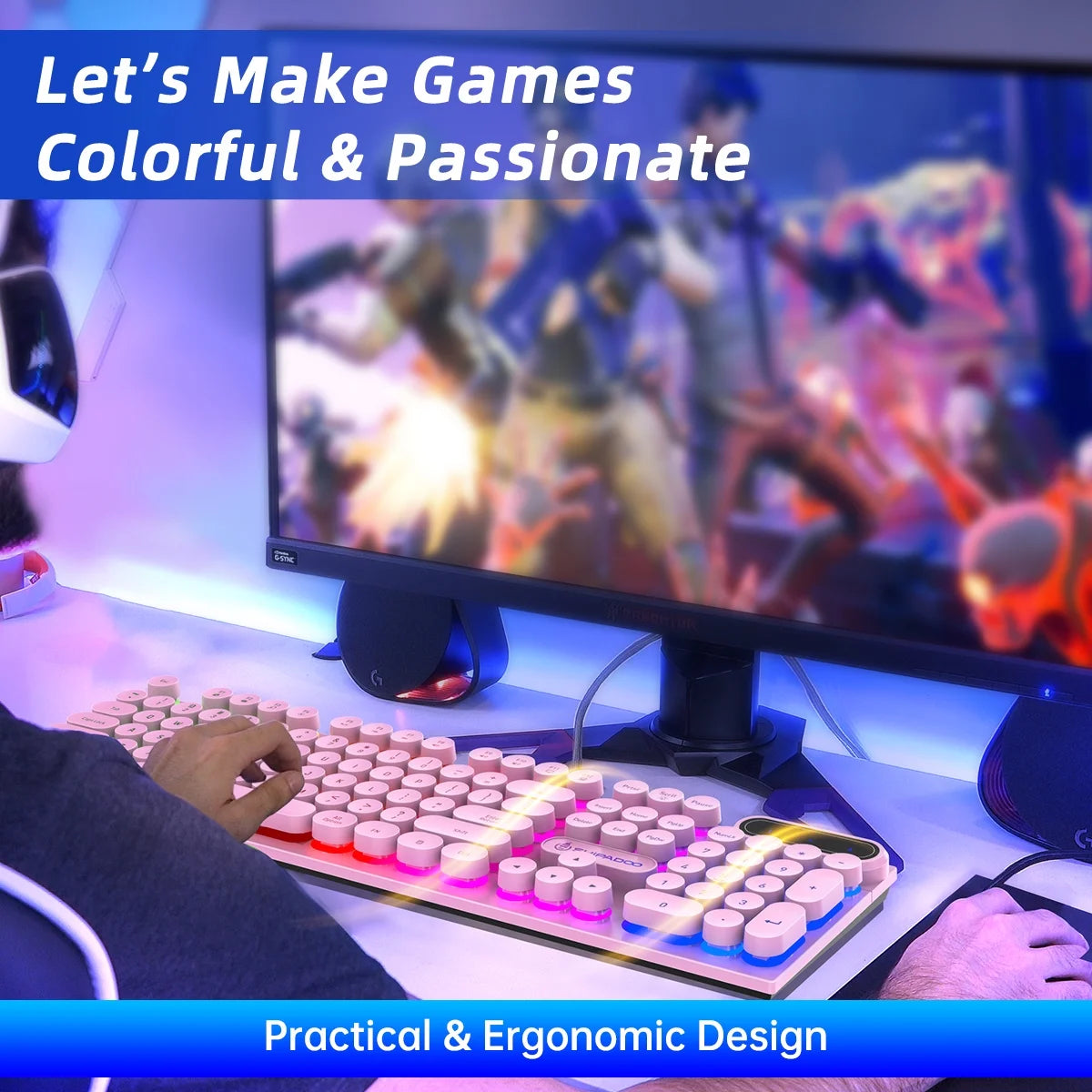 Wired Keyboard & Mouse Combo, Retro Punk RGB Backlit Gaming Keyboard and Mouse W/Multimedia and Shortcut Keys, PC Gaming Keyboard, Office Keyboard for Working or Primer Gaming, Office Device, Pink