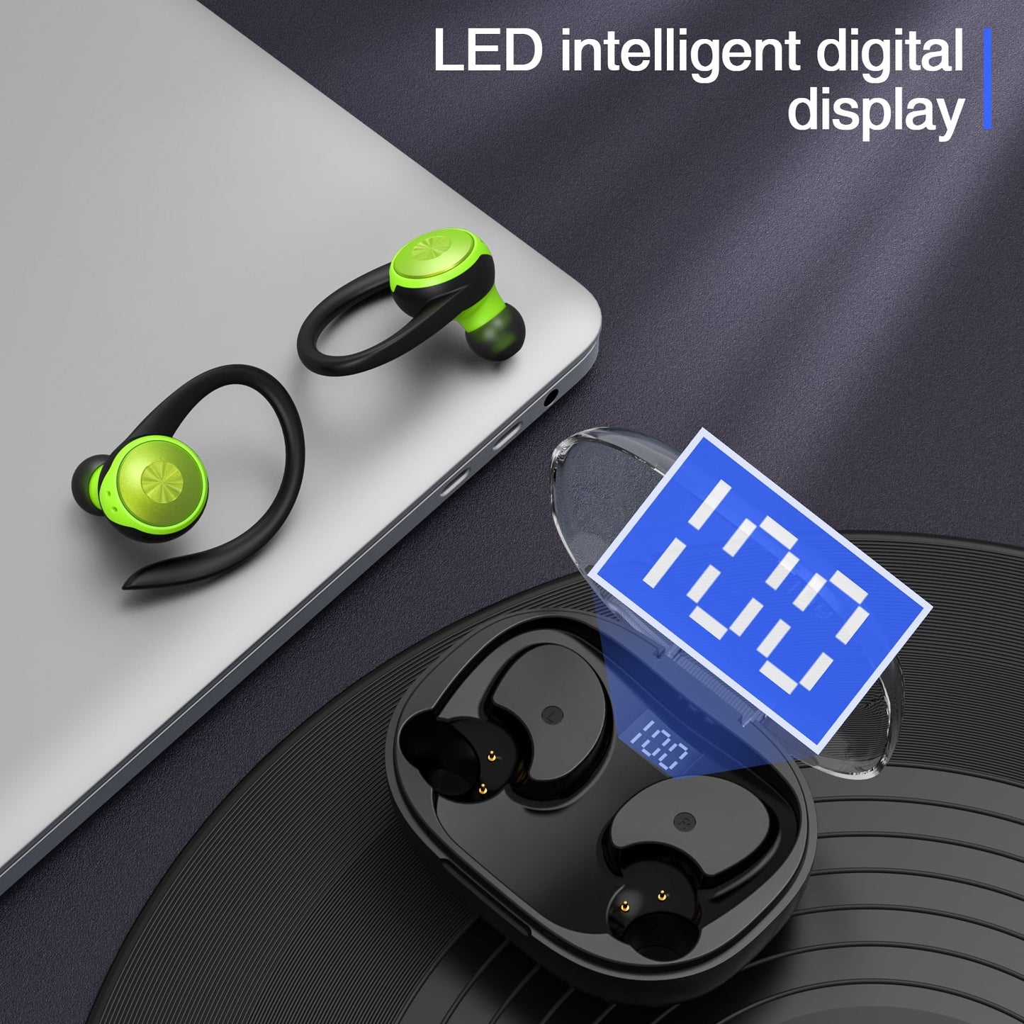 LLR100G25 Wireless Earbuds, Bluetooth 5.3 Headphones 48H Playtime with 500Mah Charging Case, Green