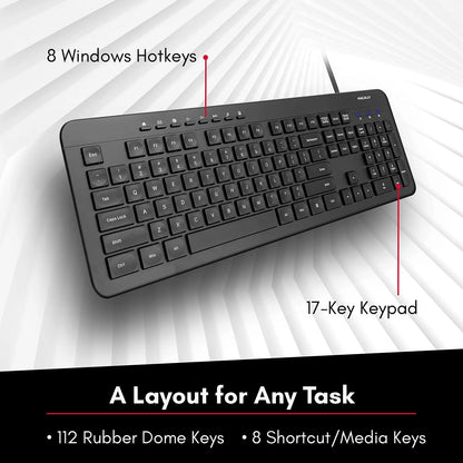 Wired Keyboard – Full Size Slim Ergonomic USB Keyboard with Numeric Keypad, External Keyboard for Laptop, Desktop, Windows PC