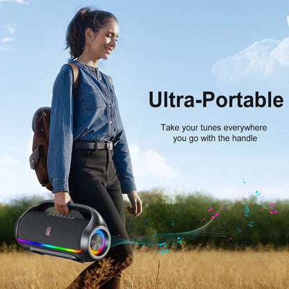 Bluetooth Speaker, Portable Speaker with DJ Lights, Deep Subwoofer, Wireless Waterproof Outdoor Speaker for Pool Beach Party, D20