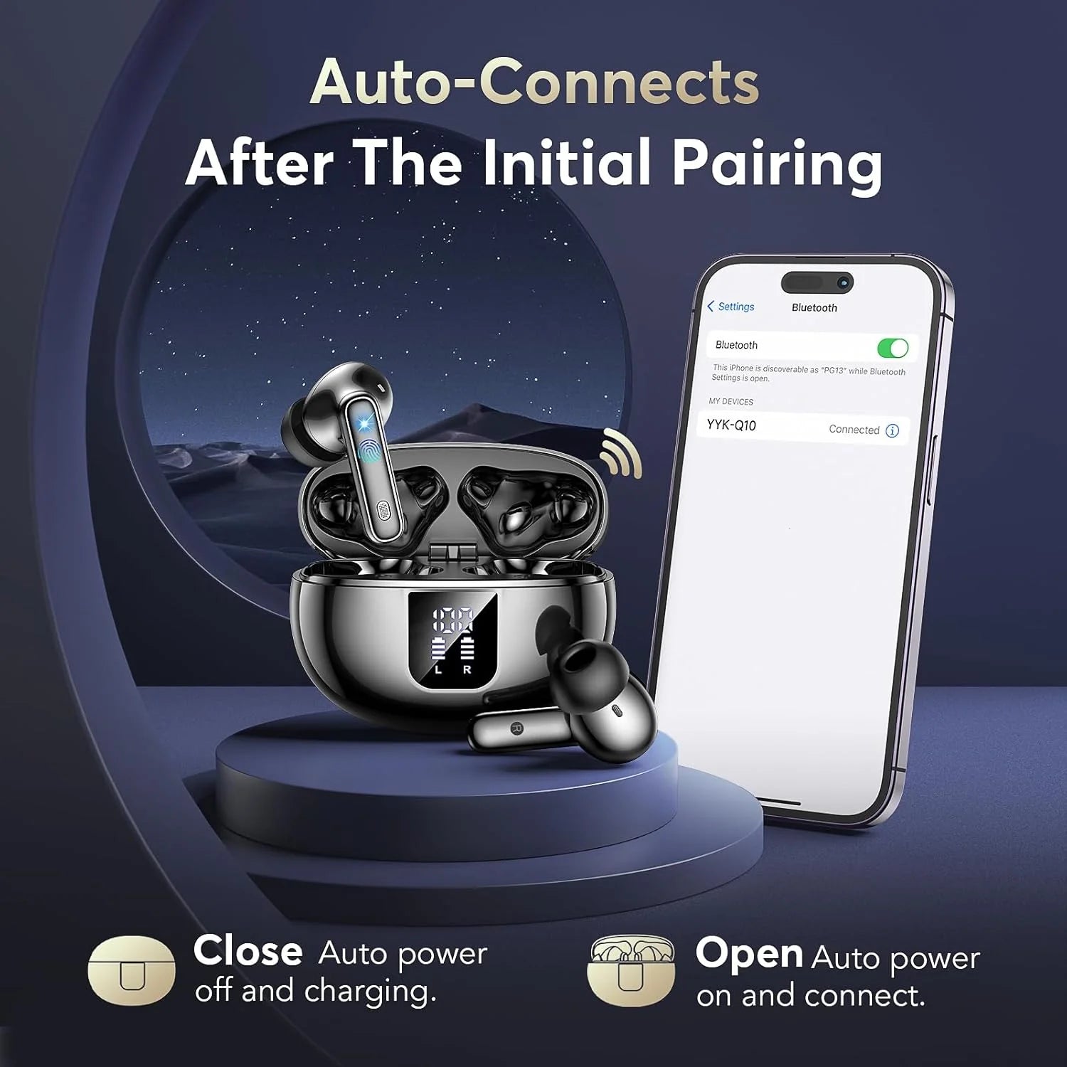 Wireless Earbud, 5.4 Bluetooth Headphones in Ear Stereo Bass Earphones Noise Cancelling Earbuds 36H Dual Mic Call, LED Display IP7 Waterproof Sport Headset for Android Ios