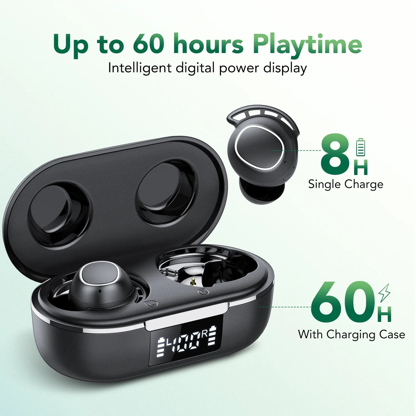 Wireless Ear Buds with 60 Hours Playtime, in Ear Headphones IPX8 Waterproof Bluetooth V5.3 Stereo Earphones, Hybrid Active Noise Cancelling Immersive Sound Premium Deep Bass Headset