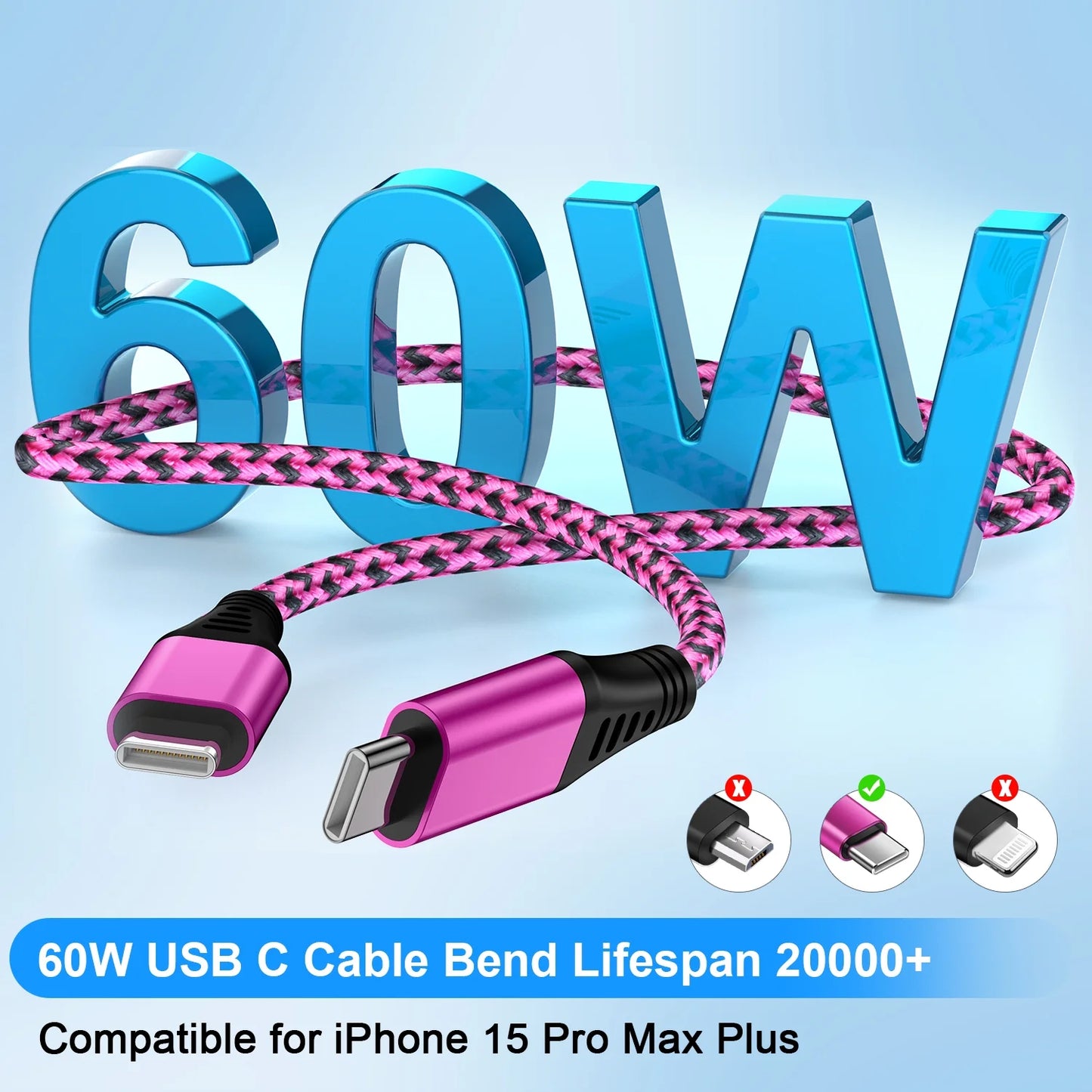 USB C Fast Charger Block, PD 20W USB C Block Adapter Plug Brick Wall Charger Type C Charger Block with USB C Charger Cable 6Ft Android Charger Fast Charging Phone Charger Block,Rose