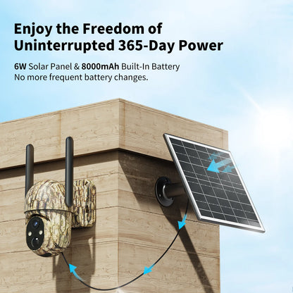 4G LTE Solar Cellular Trail Camera, 2K HD Wildlife Deer Game Hunting Camera with Color Night Vision, PIR Motion Detection, 360° PTZ View, Outdoor Security