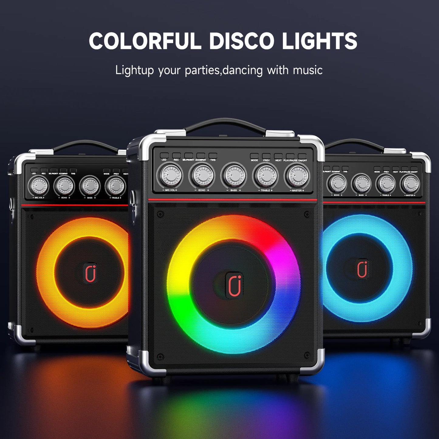 Karaoke Speaker, Bluetooth Speaker with 2 Microphones and LED Light, Portable Wireless Speaker, Outdoor Party Speaker