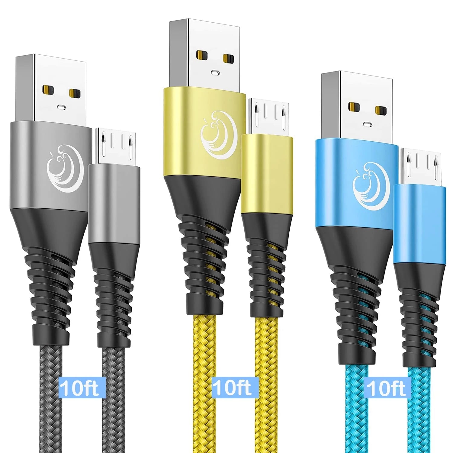 Micro USB Cable, 3Pack 10FT Android Charger Cable Long Braided Fast Charging Cable Compatible with Samsung Galaxy S7 S6 S5