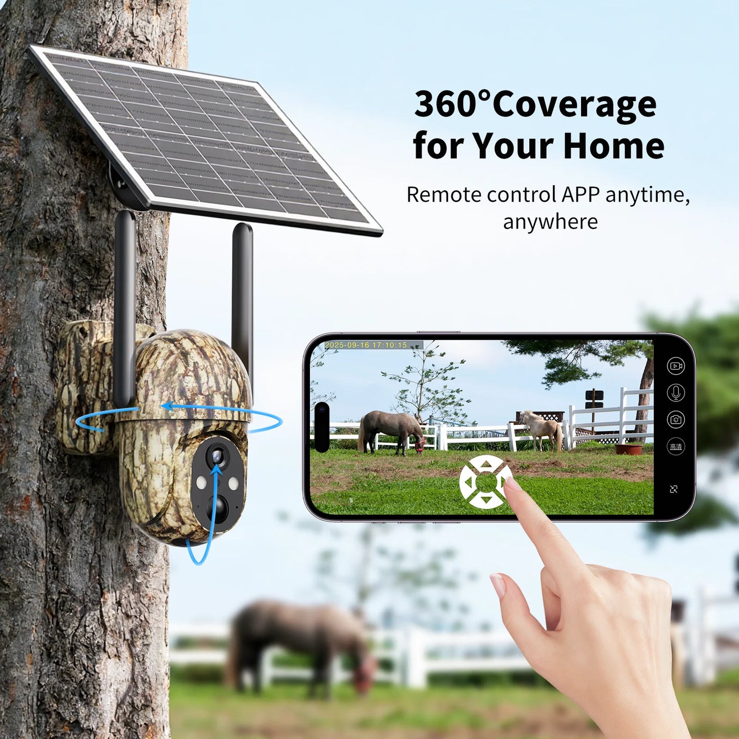 4G LTE Solar Cellular Trail Camera, 2K HD Wildlife Deer Game Hunting Camera with Color Night Vision, PIR Motion Detection, 360° PTZ View, Outdoor Security