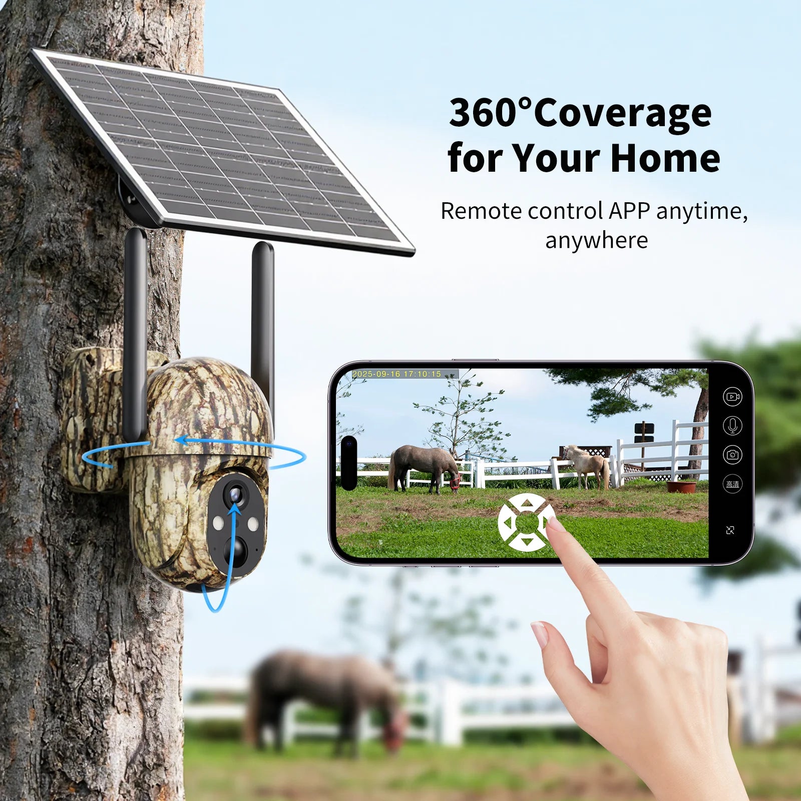 4G LTE Solar Cellular Trail Camera, 2K HD Wildlife Deer Game Hunting Camera with Color Night Vision, PIR Motion Detection, 360° PTZ View, Outdoor Security