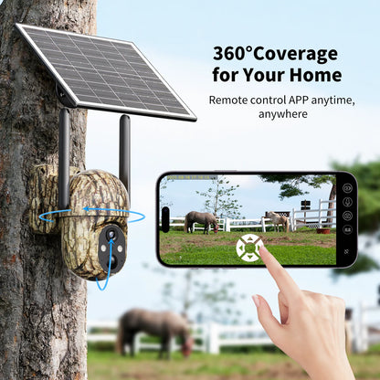 4G LTE Solar Cellular Trail Camera, 2K HD Wildlife Deer Game Hunting Camera with Color Night Vision, PIR Motion Detection, 360° PTZ View, Outdoor Security
