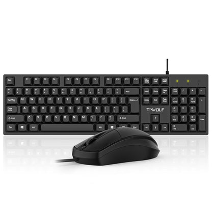 Wired USB Keyboard & Mouse Combo with 12 Shortcut Keys, Full-Size Ergonomic Silent Design, Optical Mouse for Windows/Mac Desktop, Laptop, PC, Black