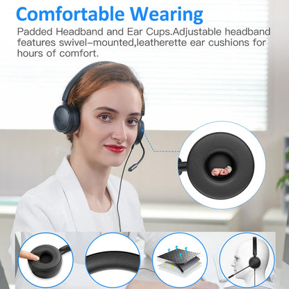 (2 Pack)  USB Office Computer Headset with In-Line Volume Control Noise Cancelling Microphone