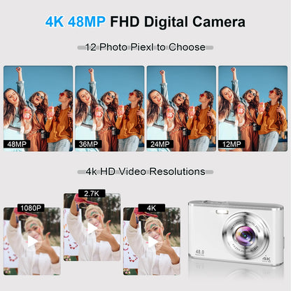 4K Digital Camera with Autofocus Front and Rear Cameras with 32GB Card 48MP Vlogging Camera for Youtube,White