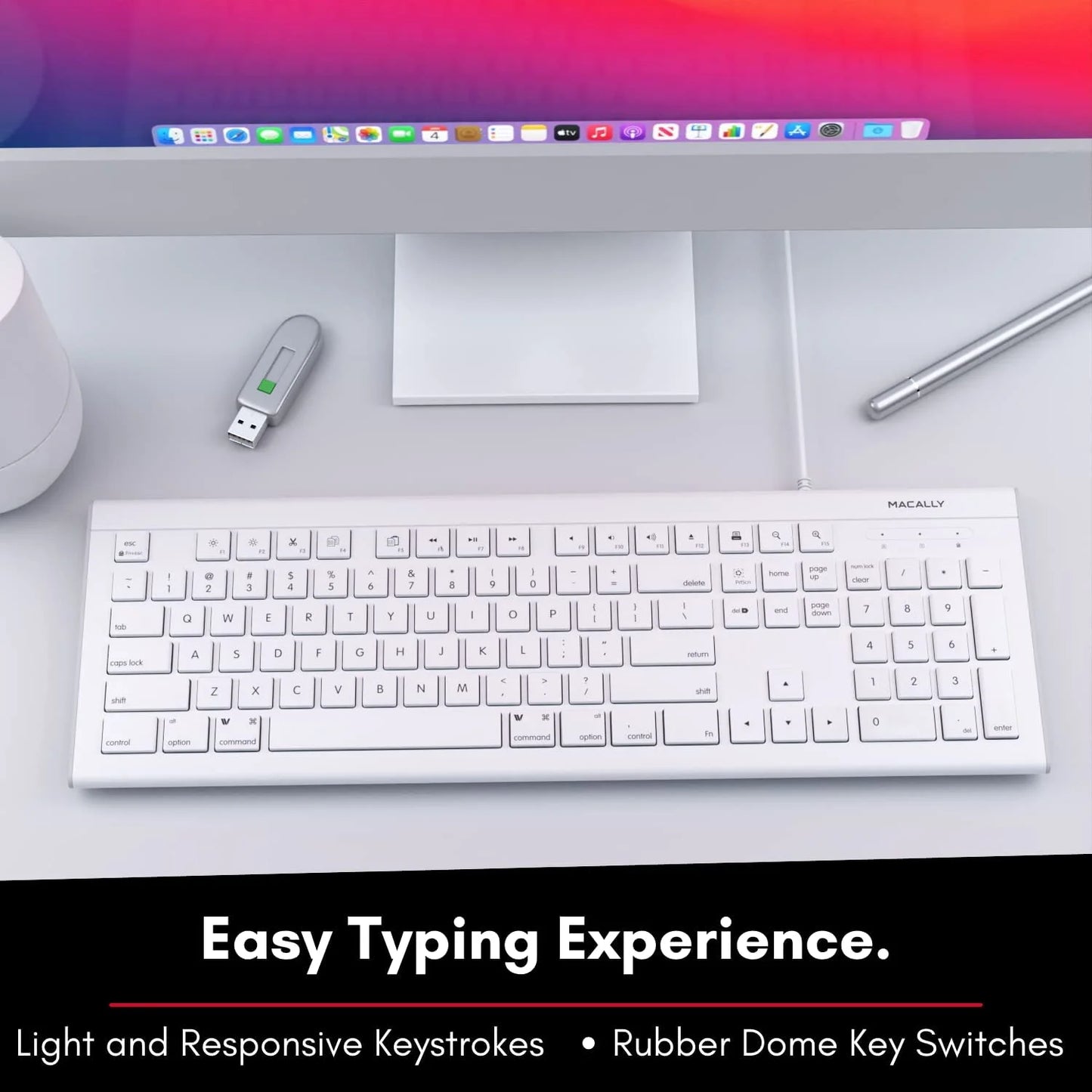 103 Key USB Keyboard with Short-Cut Keys, Full-Size, White