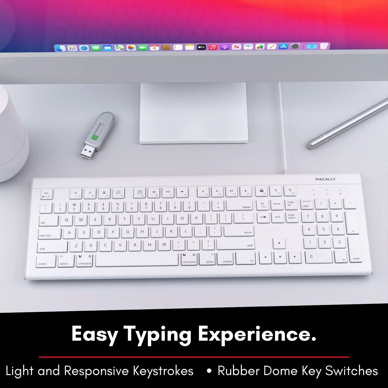 103 Key USB Keyboard with Short-Cut Keys, Full-Size, White