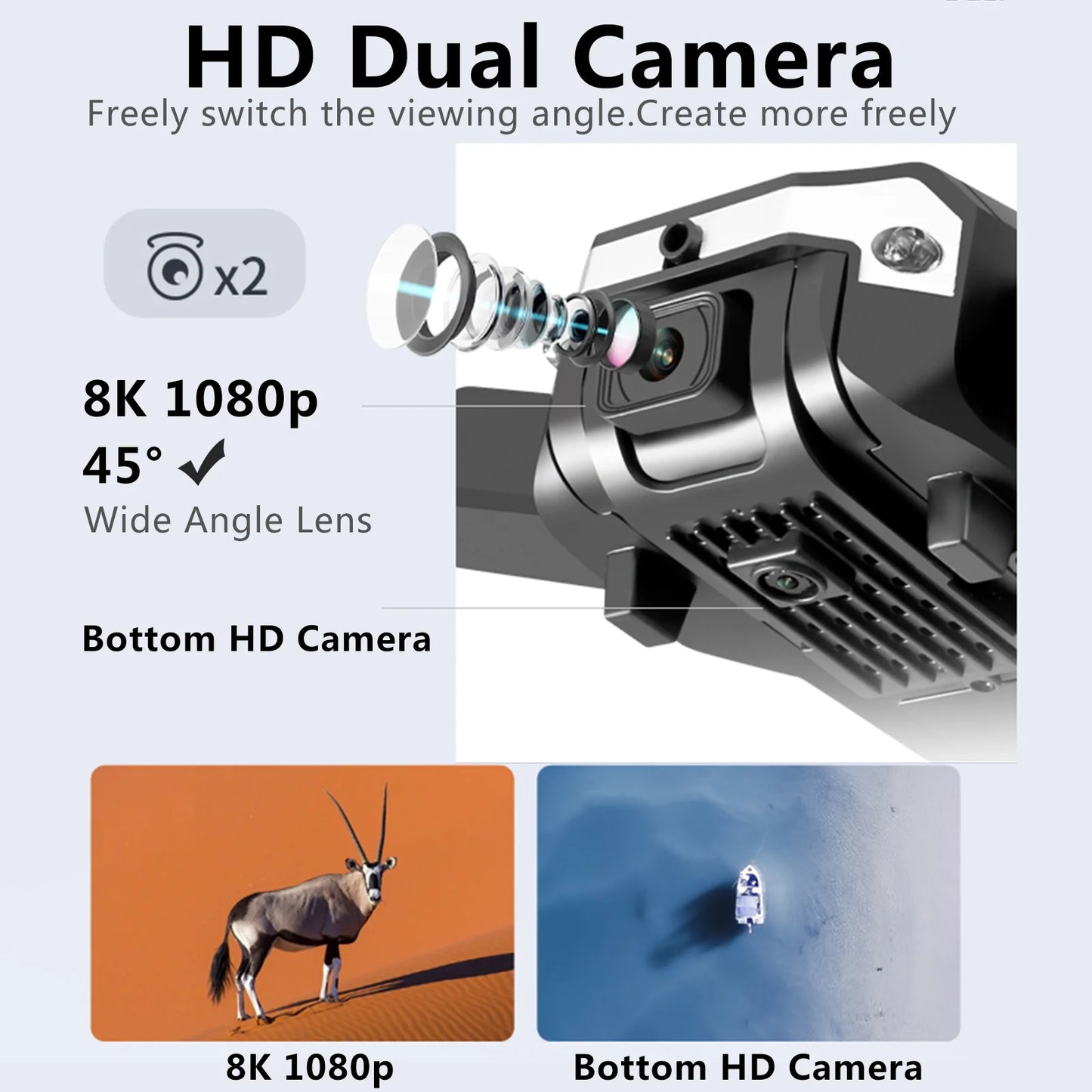 Drone with Camera for Adults Kids 1080P 8K HD Dual Camera Remote Control Drone RC Aircraft Quadcopter W/ 3 Batteries for Long Flight Mini Foldable Drone for Beginners Toys Gifts for Boys Girls