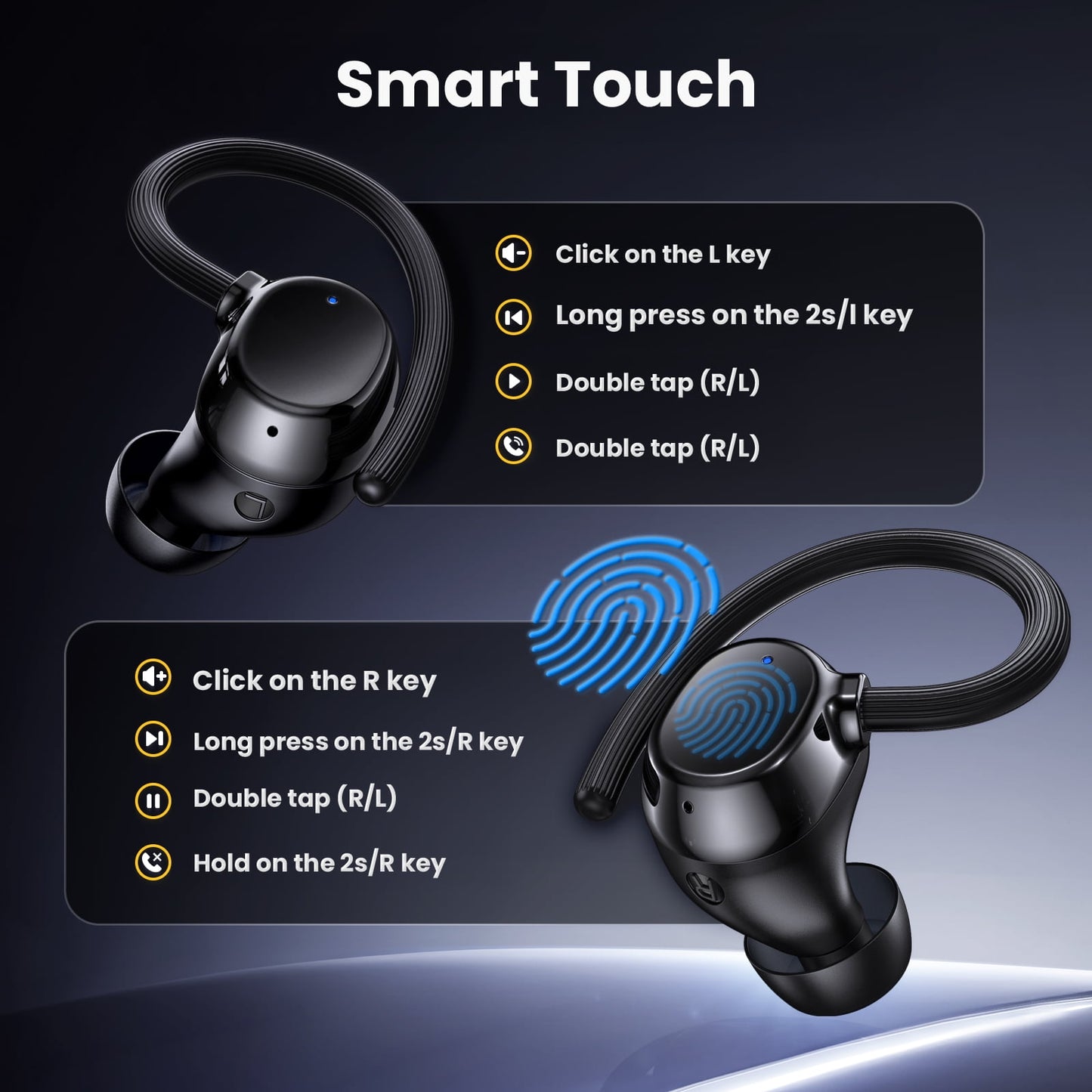 Wireless Earbuds: 48H Play Back Sport Bluetooth Headphones with LED Display Over-Ear Buds with Earhooks Built-In Mic Headset for Workout Sport, Black