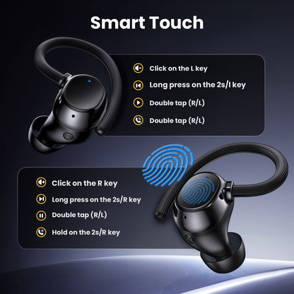 Wireless Earbuds: 48H Play Back Sport Bluetooth Headphones with LED Display Over-Ear Buds with Earhooks Built-In Mic Headset for Workout Sport, Black