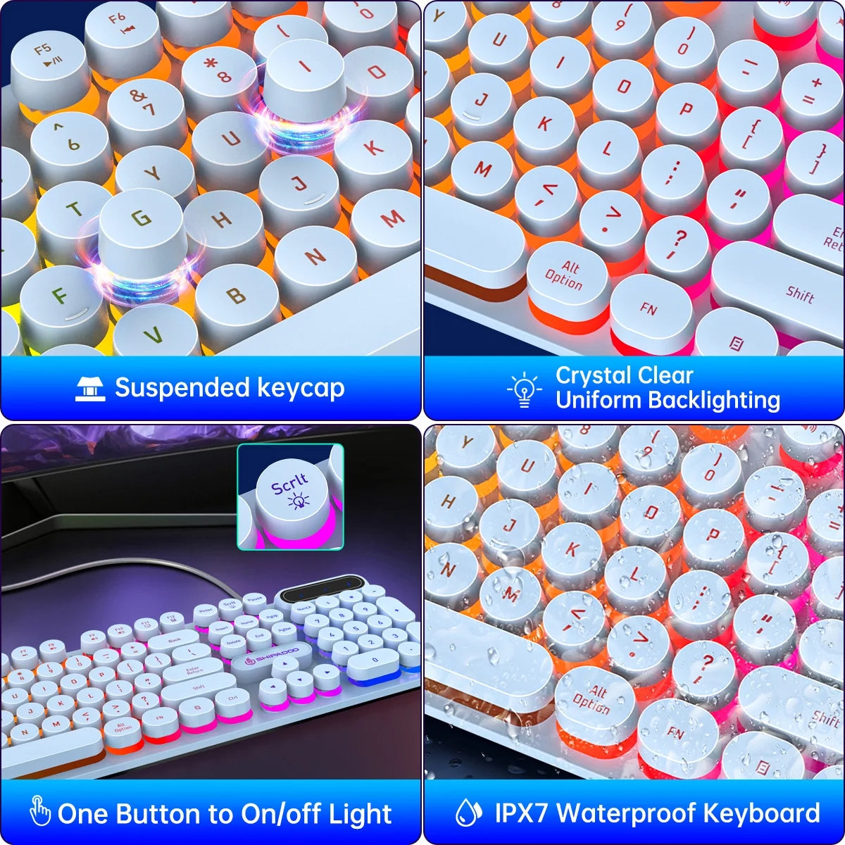 Wired Keyboard & Mouse Combo, Retro Punk RGB Backlit Gaming Keyboard and Mouse W/Multimedia and Shortcut Keys, PC Gaming Keyboard, Office Keyboard for Working or Primer Gaming, Office Device, Blue