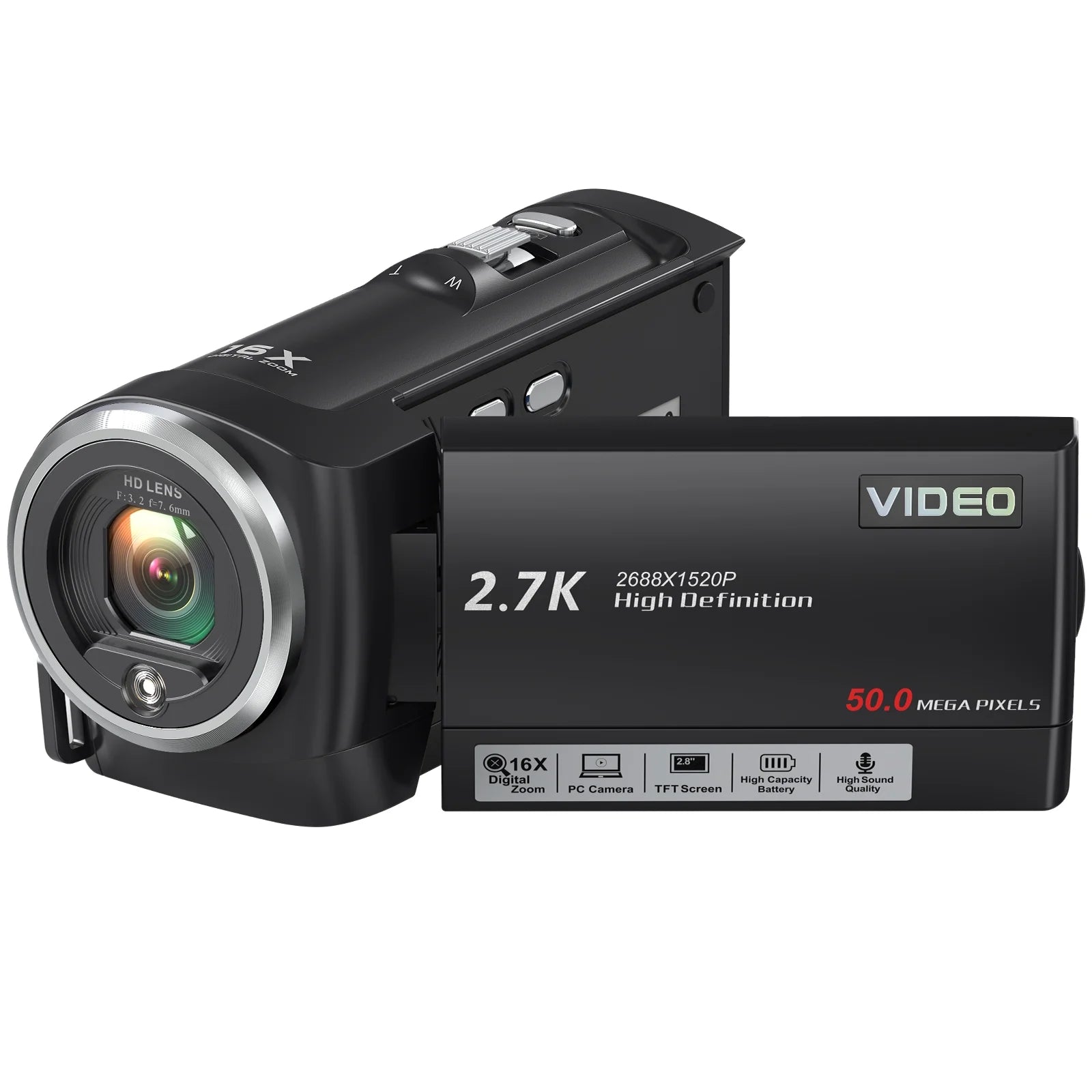 Video Camera Camcorder 2.7K 50MP 16X Zoom Vlogging Camera for Youtube