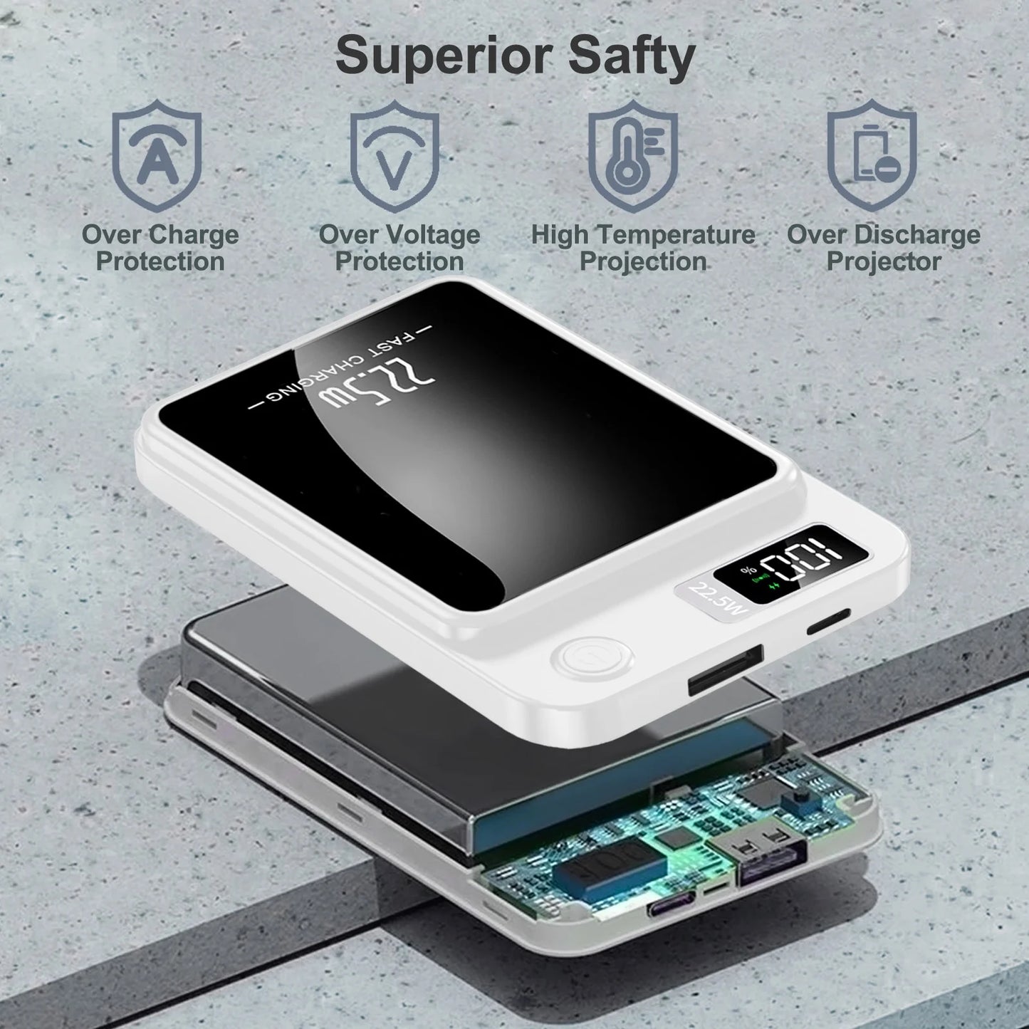 Portable Magnetic Wireless Power Bank,10000Mah 22.5W,2 in 1 Power Bank with LED Power Display, Suitable for Outdoor Emergency Backup Power Bank, Compatible with Iphone and above Series