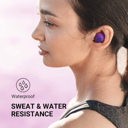 SOCL500TWS Wireless Earbuds with Pumping Bass, Type-C Charging Case 26H Playtime, Bluetooth 5.0, Secure Fit, Waterproof, Noise Isolation, One Step Pairing for Gym - Sunset Violet