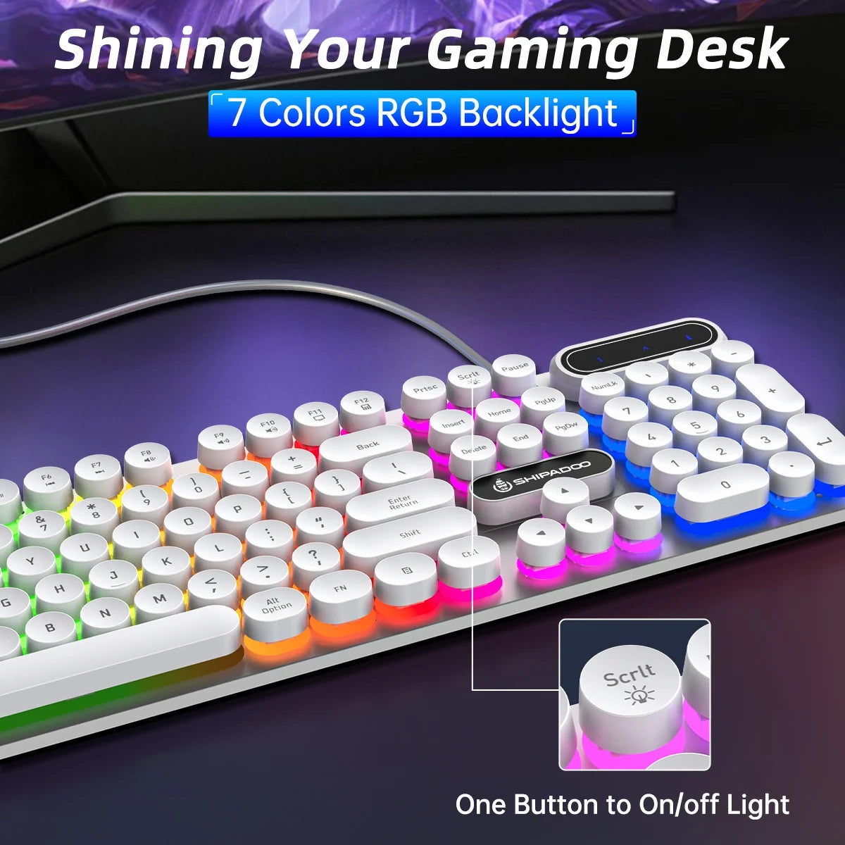 Wired Gaming Keyboard & Mouse Combo, RGB Backlit Keyboard and Mouse and Mouse Pad, Full-Size, Ergonomic Tilt Angle, PC Gaming Keyboard W/Multimedia & Shortcut Keys for Working or Primer Gaming, White
