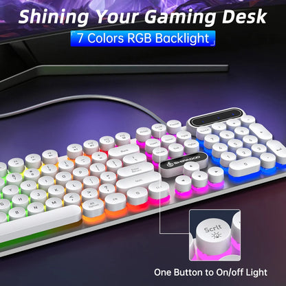 Wired Gaming Keyboard & Mouse Combo, RGB Backlit Keyboard and Mouse and Mouse Pad, Full-Size, Ergonomic Tilt Angle, PC Gaming Keyboard W/Multimedia & Shortcut Keys for Working or Primer Gaming, White