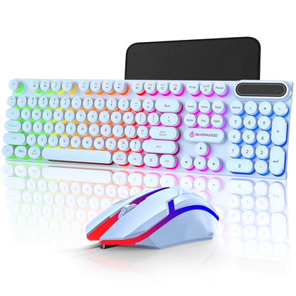 Wired Keyboard & Mouse Combo, Retro Punk RGB Backlit Gaming Keyboard and Mouse W/Multimedia and Shortcut Keys, PC Gaming Keyboard, Office Keyboard for Working or Primer Gaming, Office Device, Blue