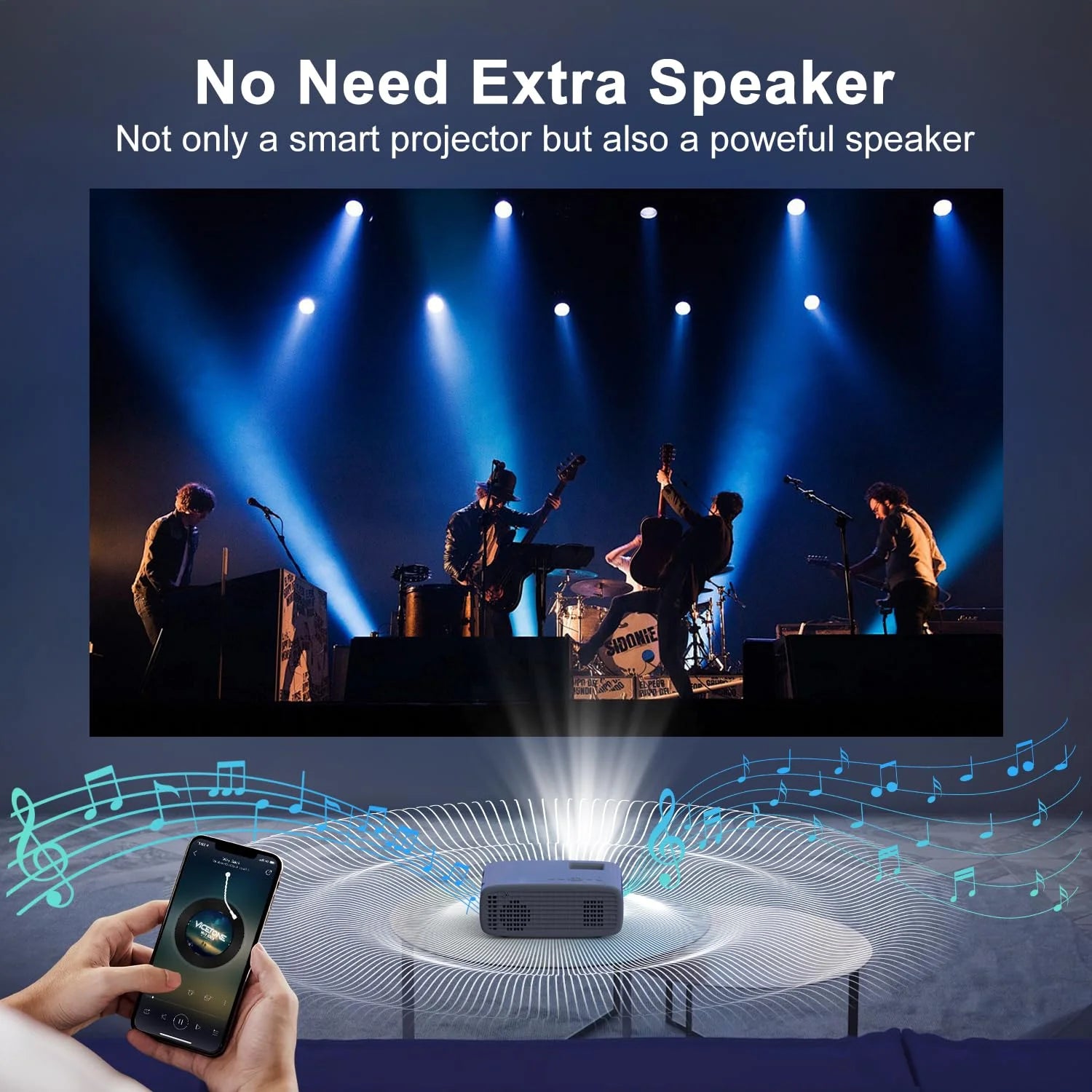 [Electric Keystone]  4K Projector with Wifi and Bluetooth, Native 1080P Movie Projector with 50% Zoom, 15000L Mini Projector Compatible with HDMI, USB, Phone