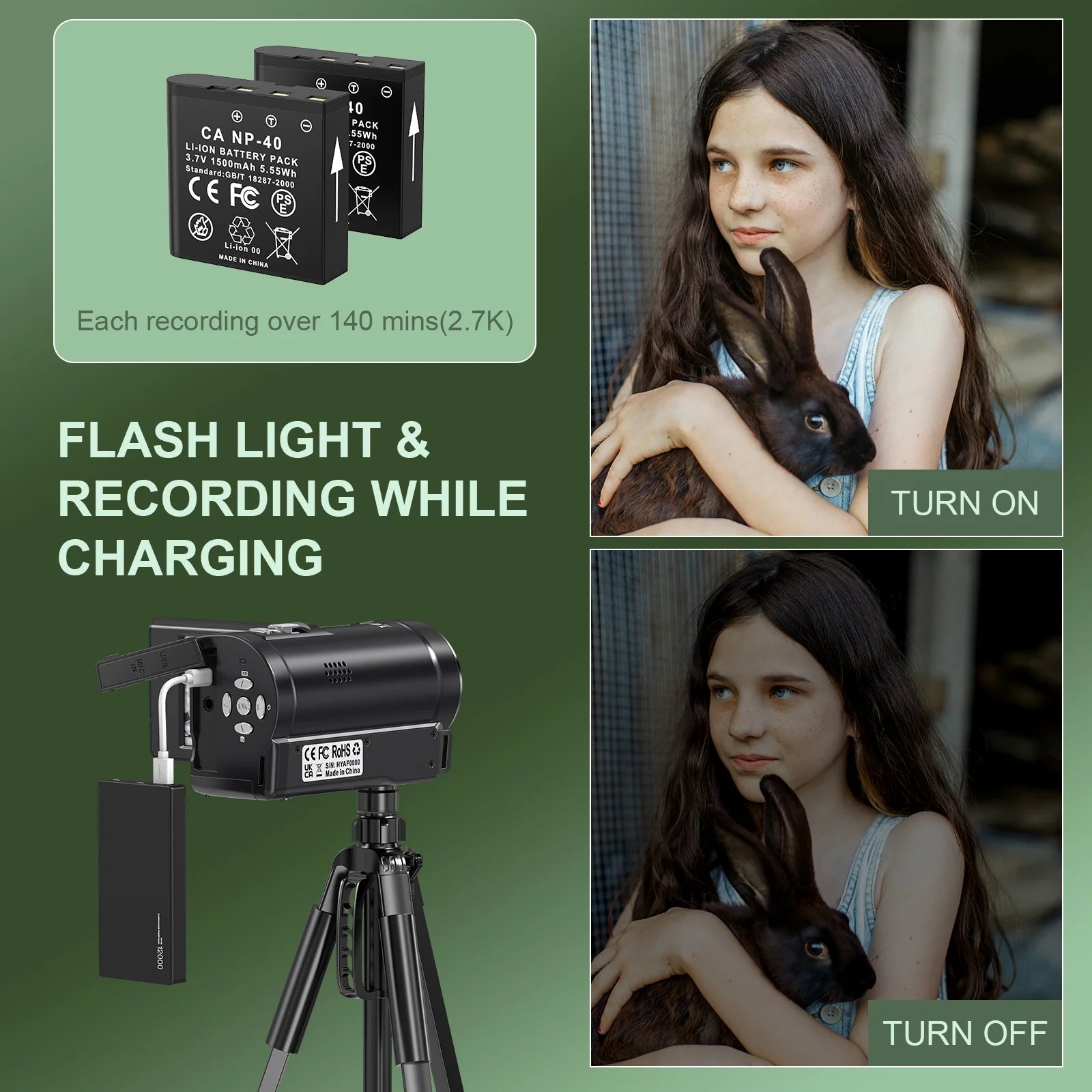 Video Camera Camcorder 2.7K 50MP 16X Zoom Vlogging Camera for Youtube