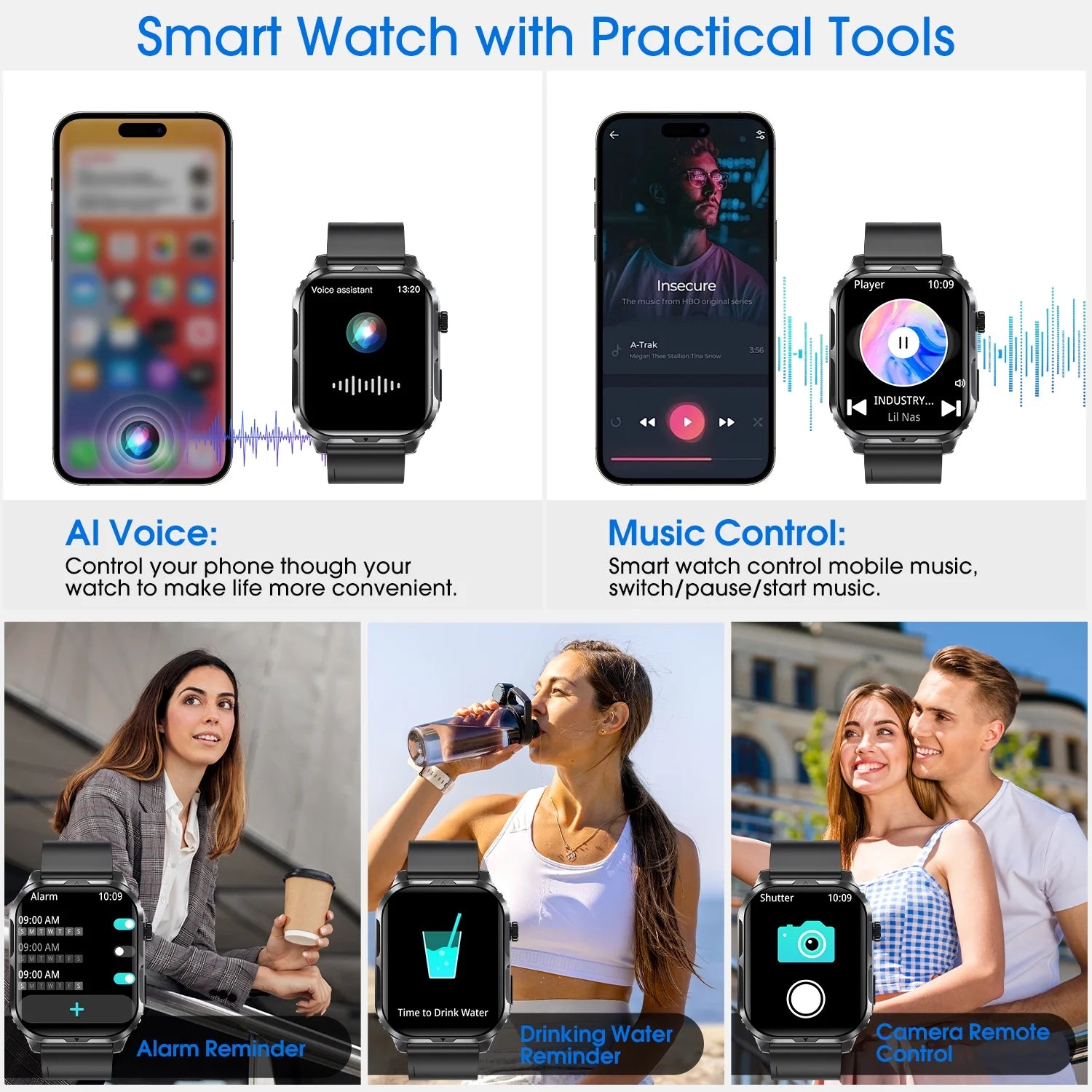 Smart Watch , H5 IP68 Waterproof Smartwatch for Women Men , Smart Watch with Bluetooth Call, Answer Make Calls , Black