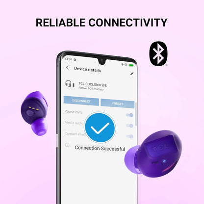 SOCL500TWS Wireless Earbuds with Pumping Bass, Type-C Charging Case 26H Playtime, Bluetooth 5.0, Secure Fit, Waterproof, Noise Isolation, One Step Pairing for Gym - Sunset Violet