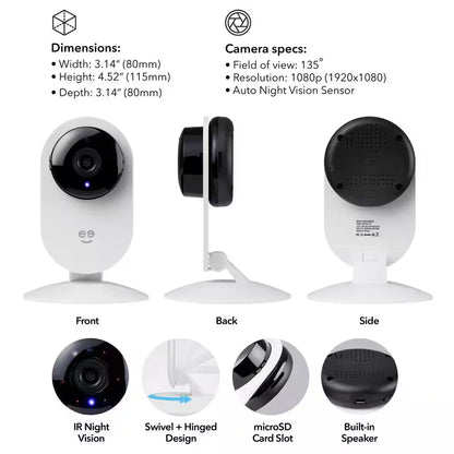 Glimpse 1080P HD Smart Camera - Indoor Home Security Camera - No Hub Required - Motion Detection Camera (2-Pack)