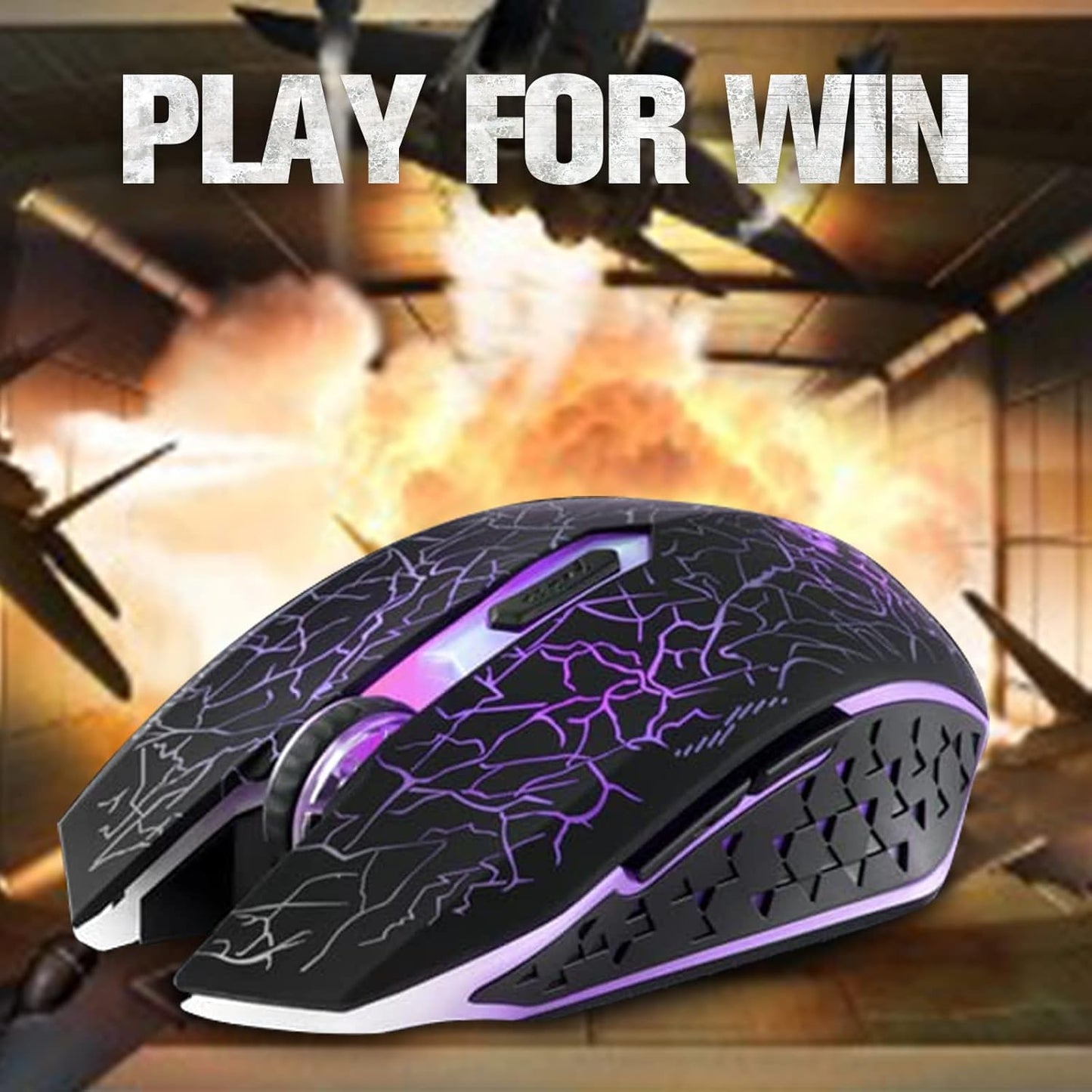 C10 Wireless Gaming Mouse Rechargeable Silent Optical Mice 7 Colors LED Lights, 7 Buttons 2400/1600/800DPI (Black)