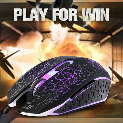 C10 Wireless Gaming Mouse Rechargeable Silent Optical Mice 7 Colors LED Lights, 7 Buttons 2400/1600/800DPI (Black)