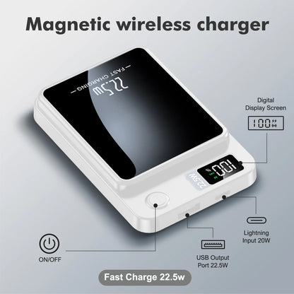 Portable Magnetic Wireless Power Bank,10000Mah 22.5W,2 in 1 Power Bank with LED Power Display, Suitable for Outdoor Emergency Backup Power Bank, Compatible with Iphone and above Series
