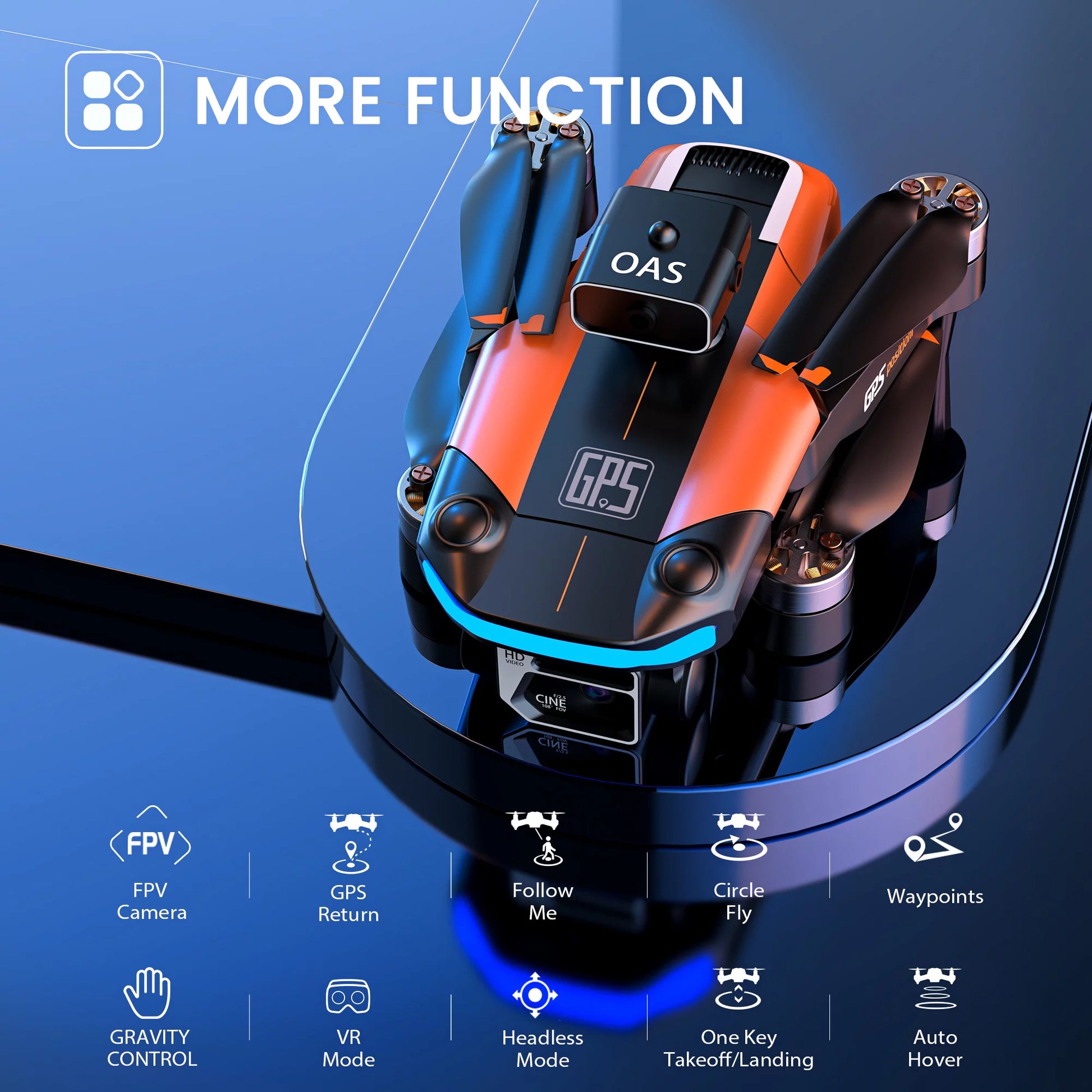 D99 GPS Drone with 8K UHD Camera, Foldable Quadcopter for Adults Beginners, Brushless Motor, VR Mode, 2 Batteries, Orange