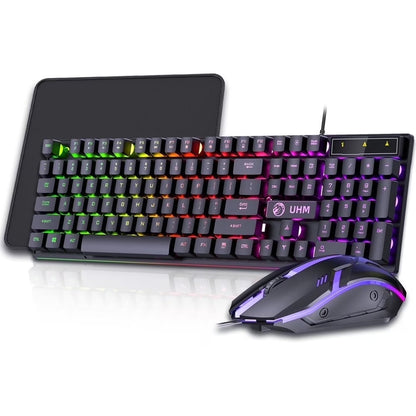 Wired Gaming Keyboard and Mouse Combo,Rgb Backlit Mechanical Feel Gaming Keyboard Mouse Set with 104 Keys,Usb Wired,Rgb Lights for Windows PC Gamers Desktop Computer Laptop