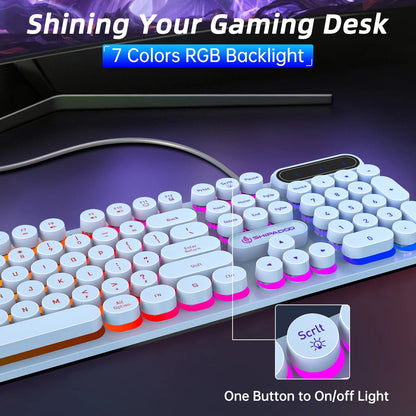 Wired Keyboard & Mouse Combo, Retro Punk RGB Backlit Gaming Keyboard and Mouse W/Multimedia and Shortcut Keys, PC Gaming Keyboard, Office Keyboard for Working or Primer Gaming, Office Device, Blue