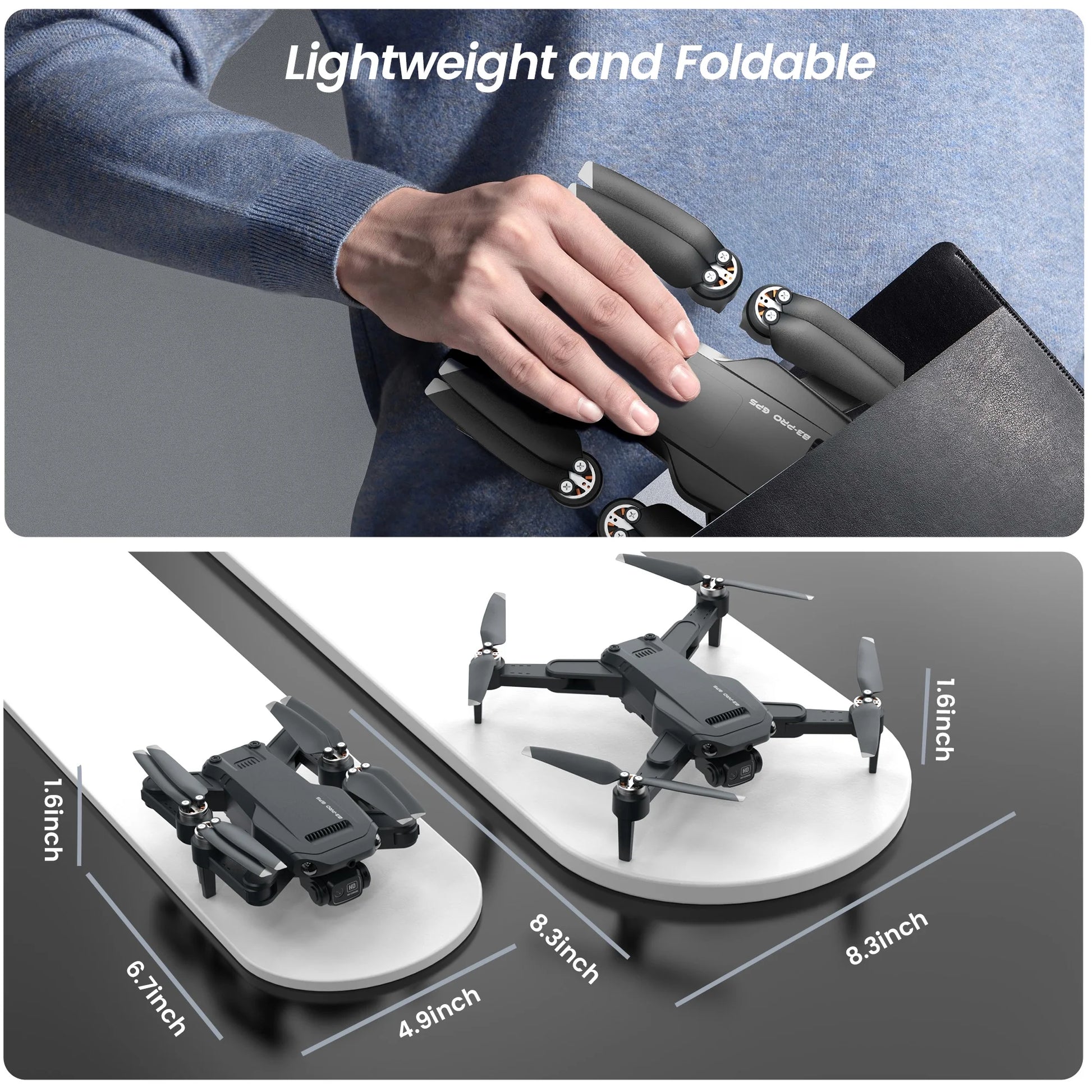 B3-PRO GPS Foldable Drone with 4K HD Camera for Adults, Brushless Motor, 2 Batteries, Black