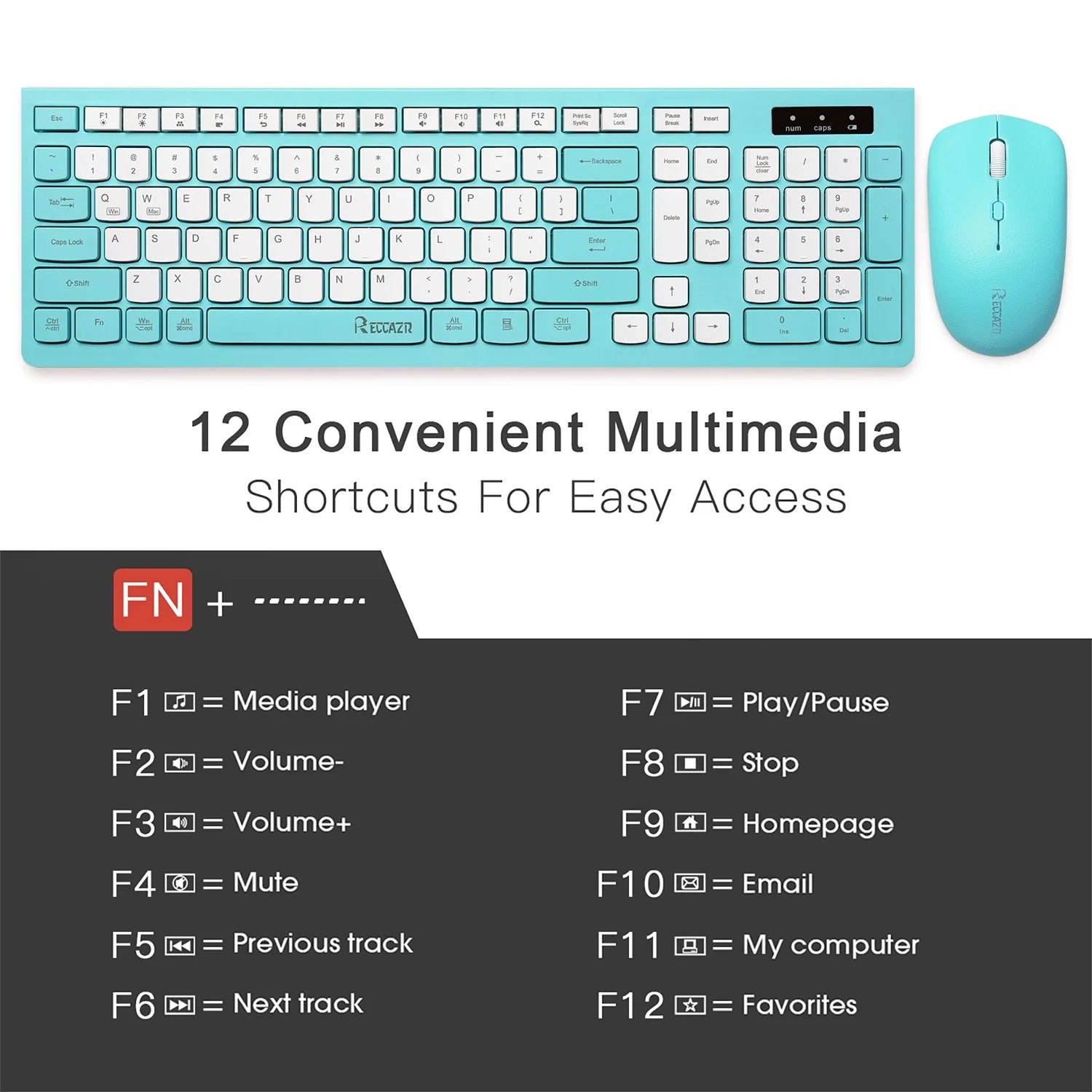 Wireless Keyboard and Mouse Combo for Windows, 2.4 Ghz Wireless, 12 Multimedia and Shortcut Keys, 3-Year Battery Life, for PC, Laptop(Blue)