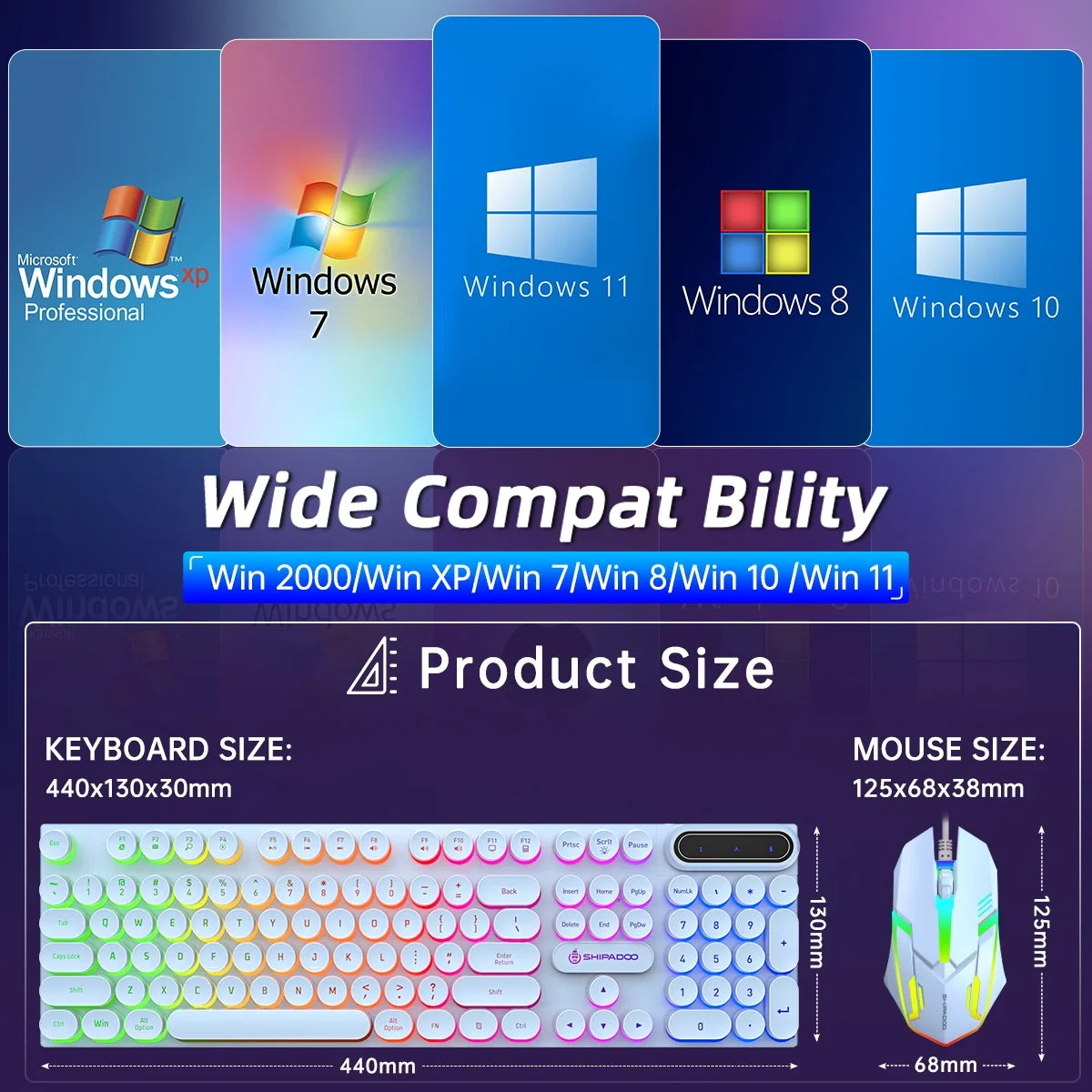Wired Keyboard & Mouse Combo, Retro Punk RGB Backlit Gaming Keyboard and Mouse W/Multimedia and Shortcut Keys, PC Gaming Keyboard, Office Keyboard for Working or Primer Gaming, Office Device, Blue