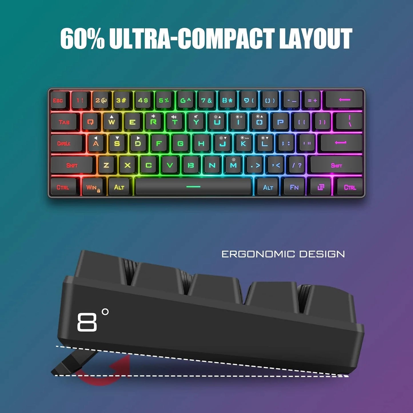 Gaming Keyboard and Mouse Combo, Rainbow LED Backlit Multimedia PC Gaming Keyboard, Office Keyboard Colorful Breathing Backlit Gaming Mouse for Working or Primer Gaming, Office Device,Black