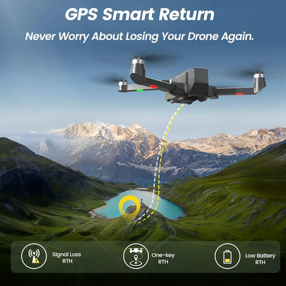 WF30 GPS Drones with Camera for Adults 4K, 5G Wi-Fi Foldable RC Quadcopter, 2 Batteries, Black